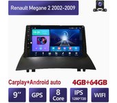 Radio de coche de 9 pulgadas Carplay para Renault Megane 2 2002-2009 reproductor de vídeo Multimedia para coche navegación GPS WIFI 4 + 64GB 2+32GB