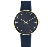 Reloj ARNE JACOBSEN 34mm Diseño escandinavo Vida diaria Diseño impermeable sin segundero STATION Cuero azul Oxford (Mano tranquila) 53207-1604GP azul oxford