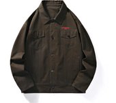 Camisa holgada estilo retro americano de talla grande para primavera y otoño, chaqueta bomber con solapa para hombre M negro