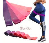 Juego de 5 bandas de resistencia portátiles, bandas elásticas para yoga, gimnasio, pilates, entrenamiento con pesas y deportes. 5pcs/Set color rosa