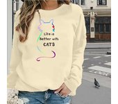 Tops para mujer, camiseta de manga larga con cuello redondo y estampado de gato de líneas coloridas, jersey ajustado informal de otoño, top de manga larga para mujer XS color rosa