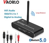 VAORLO HiFi inalámbrico Bluetooth 5,0 transmisor recibidor compatible con música estéreo Digital a analógica para TV convertidor de auriculares negro