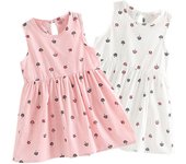Vestido de verano para niñas, sin mangas, bonito vestido rosa y blanco de algodón con puntos, princesa para niñas 5T