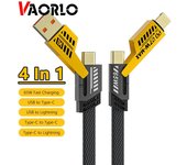 VAORLO Cable de carga rápida 4 en 1 65W Max Super carga USB a Type-C/Lightning Type-C a Type-C/Lightning Compatible con Samsung Huawei Xiaomi iphone negro