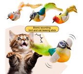 Juguete interactivo para gatos, pájaro cantor realista de peluche, juguete para gatitos activado por el tacto con plumas y hierba gatera para gatos y perros, alivia el aburrimiento. A