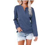 Otoño Invierno Ropa de mujer Camiseta con cuello en V para mujer Top de manga larga de color sólido S negro