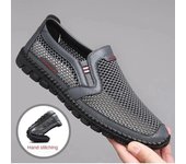 Mocasines de moda para hombre, zapatos de verano de malla transpirable, zapatos casuales con agujeros, zapatos planos ligeros para caminar, zapatos de conducción de suela suave para hombres, zapatillas deportivas para hombres 38 gris