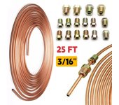 Bobina de tubo enrollable para automóvil de 25 pies y 7,62 m de diámetro exterior de 3/16  de cobre para frenos, manguera, tubería, tubo a prueba de óxido con 16 tuercas para tubo