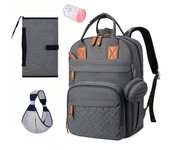 Mochila térmica grande USB para bebé, ideal para viajes [LIWEGHT], ideal para madres, con capacidad, impermeable, ligera, con bolsillo, unisex. gris oscuro
