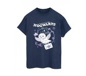 HARRY POTTER Camiseta Boyfriend de algodón con letra de búho de Hogwarts para mujer/señora L azul marino