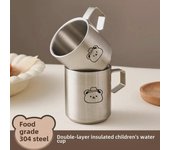 Taza de leche de doble capa de acero inoxidable con diseño creativo y adorable con asa - Taza anticaída para niños y café de oficina Small 160ml Bear Cup