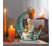 Adorno de belleza de luna de Eid, impermeable, 2D, plano, acrílico, con linterna, letrero de mesa para niña sentada, para vacaciones, hogar, oficina, sala de estar, dormitorio, decoración de escritorio