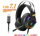 Auriculares con cable USB para música y juegos, control de color LED, auriculares con micrófono, auriculares estéreo para juegos, luz RGB y graves antirruido para PC y PS4 negro