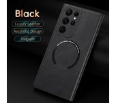 Funda magnética de cuero de lujo Magsafe para Samsung Galaxy S24 S23 S22 Ultra S20 Plus S21, funda de silicona con soporte para coche, protección total a prueba de golpes S22 Ultra (4G) (5G) negro
