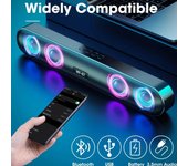 Altavoz envolvente 6D para PC, barra de sonido inalámbrica Bluetooth 5,0, barra de sonido estéreo con cable para ordenador en casa, PC, portátil, teatro, TV Aux negro