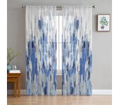Cortinas transparentes con líneas de pincel para sala de estar, dormitorio, cortina de tul para cocina, paneles de cortina de gasa. 135W x 114H(cm)