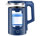 Tetera de vidrio con luz azul para hervir agua, calentador de agua rápido, apagado automático, enchufe de la UE. blanco