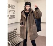 Chaquetas de invierno acolchadas, empalmadas, de imitación de lana de cordero, de dos piezas, con capucha y abrigo de lana de grano suelto de longitud media a larga. XXXL negro