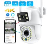 Cámara Wifi 4K de 8 MP con doble lente y detección humana por inteligencia artificial, cámara de seguridad inalámbrica para exteriores con seguimiento automático, cámara de video con visión nocturna a color de 4 MP 4MP NO SD Card