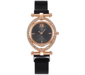 Reloj de mujer ovalado con diamantes engastados a medida, reloj de mujer con imán de hierro, reloj de cuarzo con imán, modelo de mujer. rojo