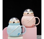 Taza creativa de planeta, taza de agua de cerámica esférica, taza de café, taza para leche con tapa, taza de agua, regalo de personalidad blanco