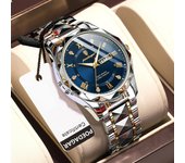 Camiseta nueva de marca de lujo para hombre, reloj de pulsera resistente al agua luminoso con fecha y semana, relojes de cuarzo de acero inoxidable para hombre azul