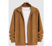 ZAFUL Chaqueta de béisbol de manga larga con bolsillos y cremallera de gamuza sintética de color liso para uso diario para hombre S café