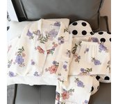 Pijama kawaii con estampado de flores para mujer, ropa de dormir de otoño, ropa de estar por casa, top de manga larga, pantalón, conjunto de 2 piezas M