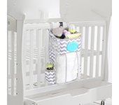 Organizador colgante para pañales, apilador de pañales colgante para bebé con bolsillo para toallitas, artículos esenciales para bebé gris/blanco