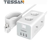 TESSAN-regleta de enchufes múltiples con 3/6 salidas de CA, 3 puertos USB, enchufe europeo con Cable de extensión de 1,5/2m 3 Outlets & 3 USB Ports gris