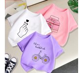 Nueva camiseta de manga corta de verano de 3 colores de dibujos animados para niños, camisetas casuales para niñas, camisetas de flores, ropa para niños 10T(150)