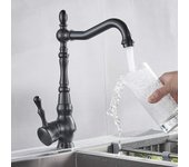 Grifo monomando para fregadero de cocina, caño giratorio de 360°, grifos de cocina monomando de latón macizo negro mate