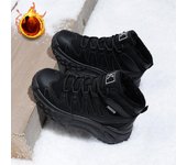 Botas de nieve de plataforma gruesas y cálidas de invierno para mujer, botines con forro de piel sintética, botas cortas antideslizantes con cordones, zapatillas altas para caminar para mujer 35 caqui