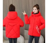 Nueva chaqueta con capucha y cuello alto de invierno para mujer, abrigo holgado y cálido grueso de algodón, chaqueta informal, abrigo básico para mujer M rojo