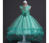 Vestido de cola de pasarela para niños, vestido de princesa de flores, falda bordada con lentejuelas, regalos para niñas pequeñas, vestidos de moda 170 verde