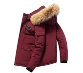 Chaqueta de plumón de invierno para hombre, abrigos de plumón con capucha para hombre, abrigos de plumón informales con cuello de piel, parkas cálidas a prueba de viento para exteriores para hombre XXL beige