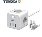 Regleta Multienchufe TESSAN con 3/6 enchufes franceses y 3 USB, enchufe eléctrico múltiple 9 en 1 con interruptor y Cable de 2M 3 Outlets & 3 USB Ports gris