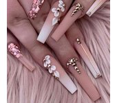Long Ballerina Fake Nails Gradient Camellia Nail Tips New Press on Nails  Women Girls BKS1937