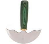 Cuchillo de cuero de cabeza redonda con mango de madera verde semicircular, cuchillo para recortar cuero hecho a mano.
