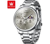 Relojes para hombre, moda, simplicidad, multifunción, cronógrafo, relojes de pulsera impermeables, luminosos, fase lunar, reloj de cuarzo de lujo plata/oro