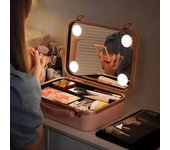 Nuevo Bolso de maquillaje LED inteligente para mujer con espejo de gran capacidad profesional impermeable ABS estuche de cosméticos de viaje