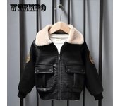 Chaqueta de cuero de lana de felpa para niño, chaqueta gruesa de lana para niño, abrigo cálido de otoño e invierno, abrigo de bebé de estilo extranjero 150