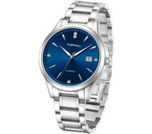Reloj de pulsera mecánico de negocios popular de marca de moda, reloj automático impermeable de acero inoxidable para hombres. azul