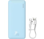 Batería externa Baseus Airpow de 20 W y 20 000 mAh con cable blanco Baseus Simple Series USB-A-USB-C de 50 cm - Azul