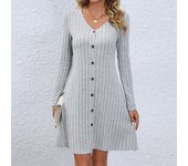 Vestido tipo suéter de manga larga con botones en la cintura para mujer, otoño/invierno S negro
