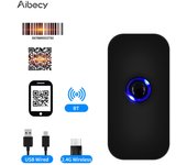 Aibecy escáner de código de barras portátil 3 en 1 lector de código de barras 1D2DQR compatible con BT y 2,4G inalámbrico y USB Support 1D Code negro