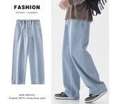 Vaqueros de estilo japonés para hombre, de color claro, con cordón ajustable: cintura elástica, holgados, rectos, largos hasta el suelo, modernos, de pierna ancha. 3XL negro