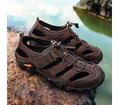 Sandalias de lujo de verano para hombre, Sandalias transpirables de cuero genuino para exteriores, zapatos de senderismo informales para la playa, mocasines para hombre de talla grande 38-48 38