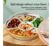 Fiambrera redonda con tapa hermética transparente, 6 compartimentos, acero inoxidable de calidad alimentaria, apto para lavavajillas y congelador, escuela