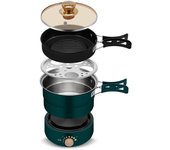 Olla de cocina eléctrica dividida, sartén multicópica plegable, olla caliente, vaporera, olla arrocera, fabricante de sopa, caldera de agua para viaje verde